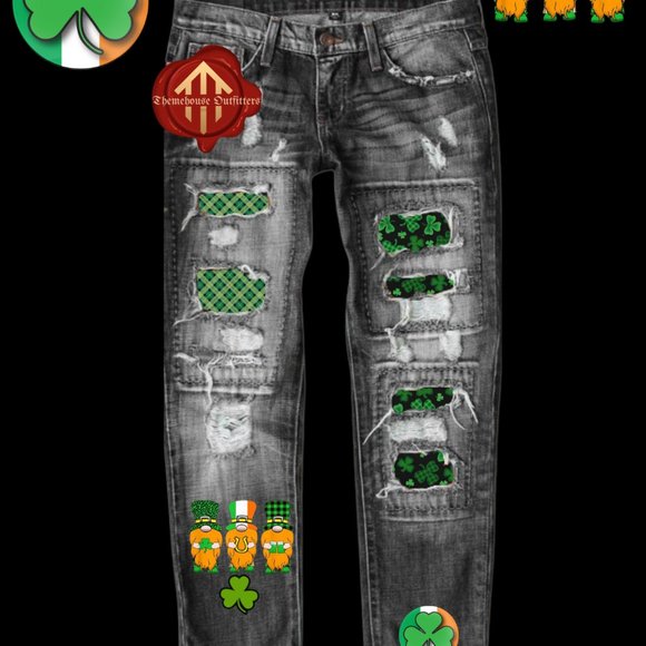 St. Patrick's Day Gnomes Lucky Irish Clover Celebration Stretch Women's Ripped - Picture 1 of 3